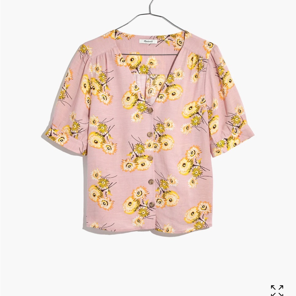 Madewell Plaza button front shirt in Dutch Dandelions L. linen blend